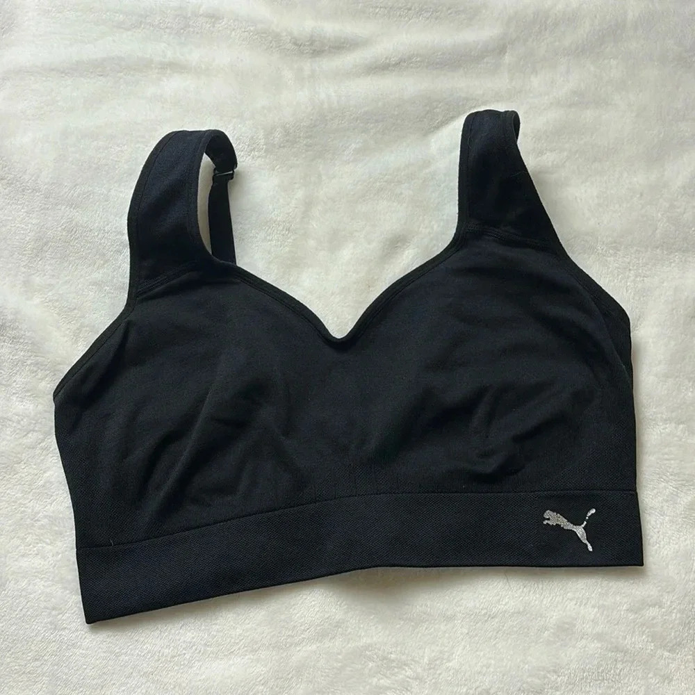 Puma Women's Black Performance Sports Bra Pads Seamless Adjustable Straps Size L